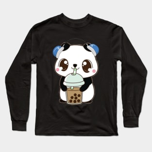 Cute Kawaii Bubble tea lover Panda Long Sleeve T-Shirt